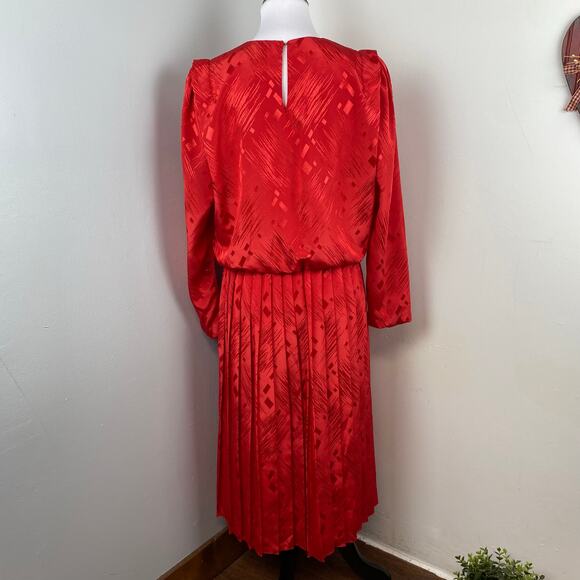 Vintage In Cinq Red Satin Long Sleeve Blousen Dress Career Teacher - Picture 5 of 8